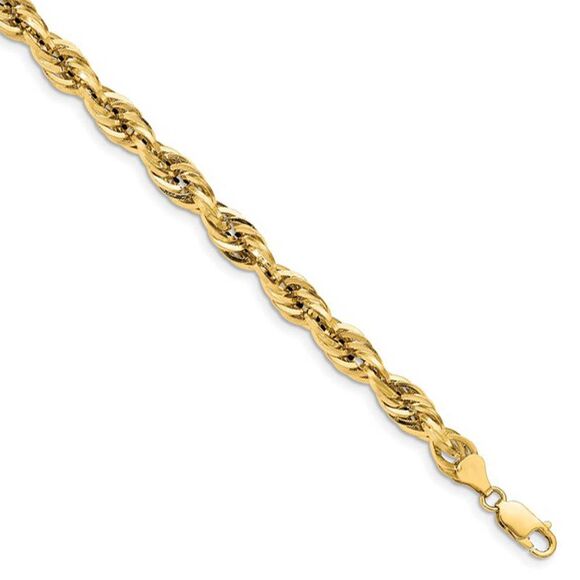 5.4mm 14k Yellow Gold Hollow Rope Chain Necklace, 20 Inch - Picture 1 of 8